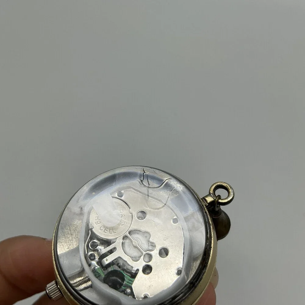 Globe Pendant Necklace Watch Women 32mm Beige Brass Tassel Chain New Battery